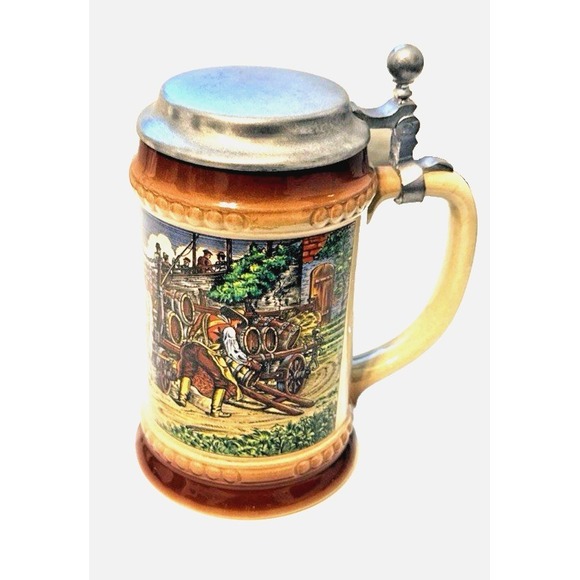 Gerz Other - Vintage Gerz W German Stein w Screened Horse Drawn Beer Wagon & Pewter Lid